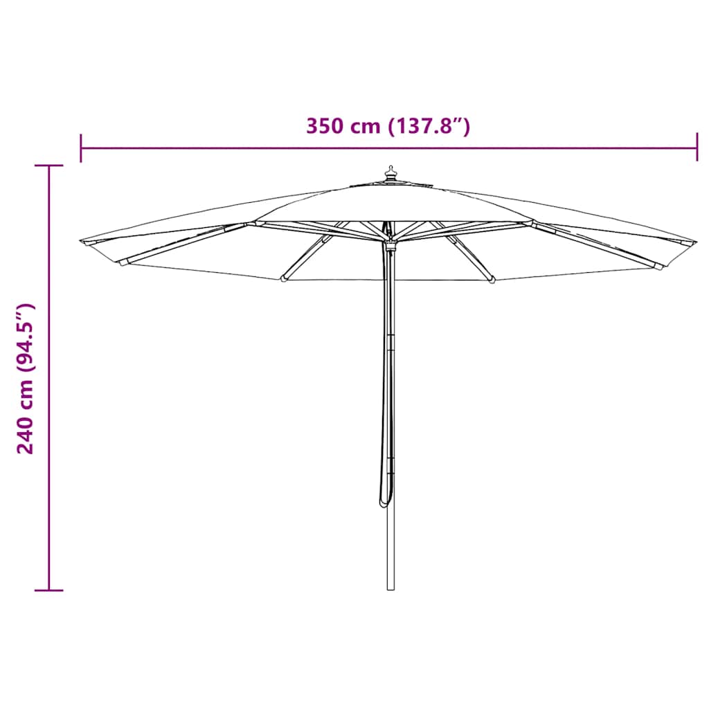 Vrtni suncobran s drvenom šipkom 350 cm boja cigle