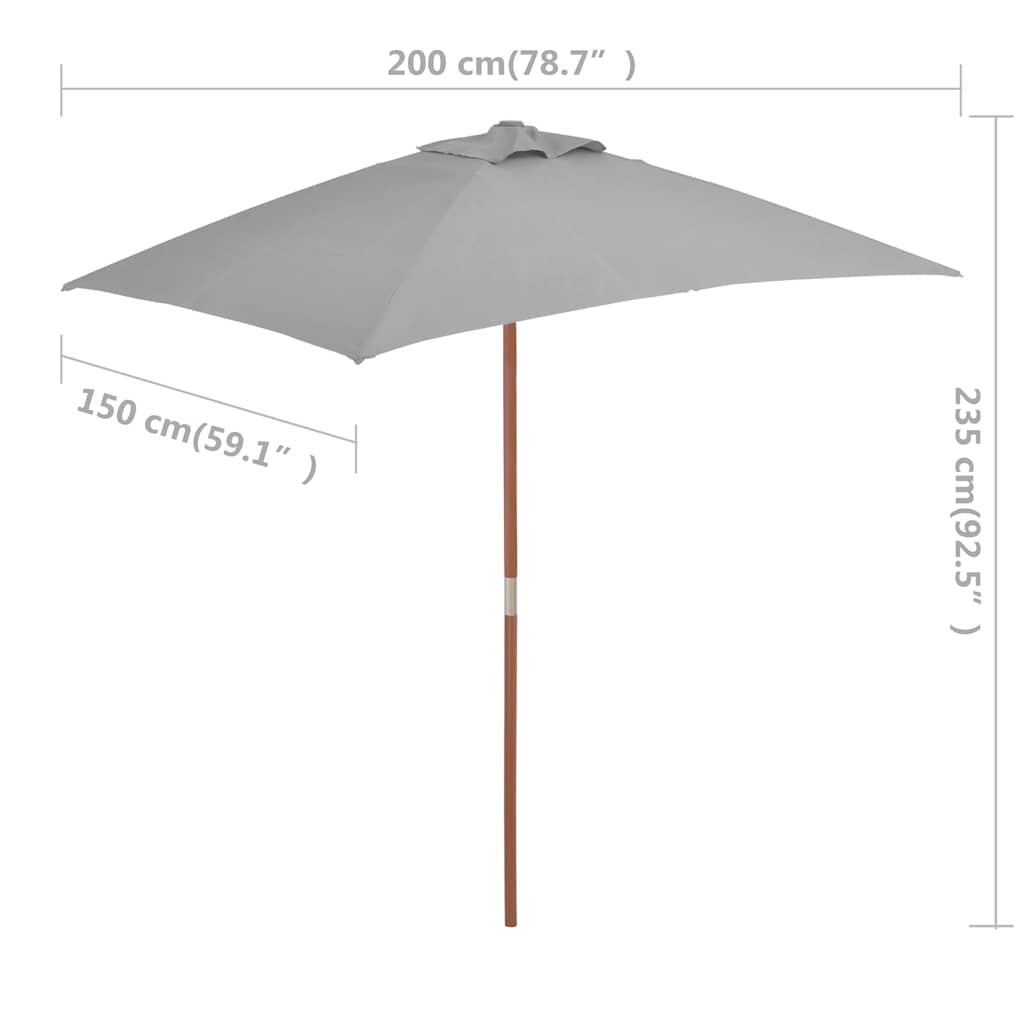 Vanjski suncobran s drvenim stupom 150 x 200 cm antracit