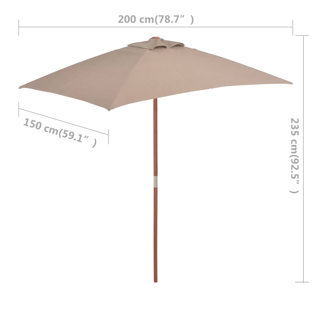 Vanjski suncobran s drvenim stupom 150 x 200 cm smeđesivi