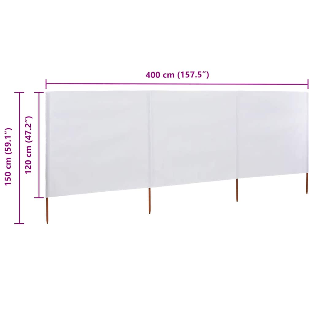 Vjetrobran s 3 panela od tkanine 400 x 120 cm bijeli