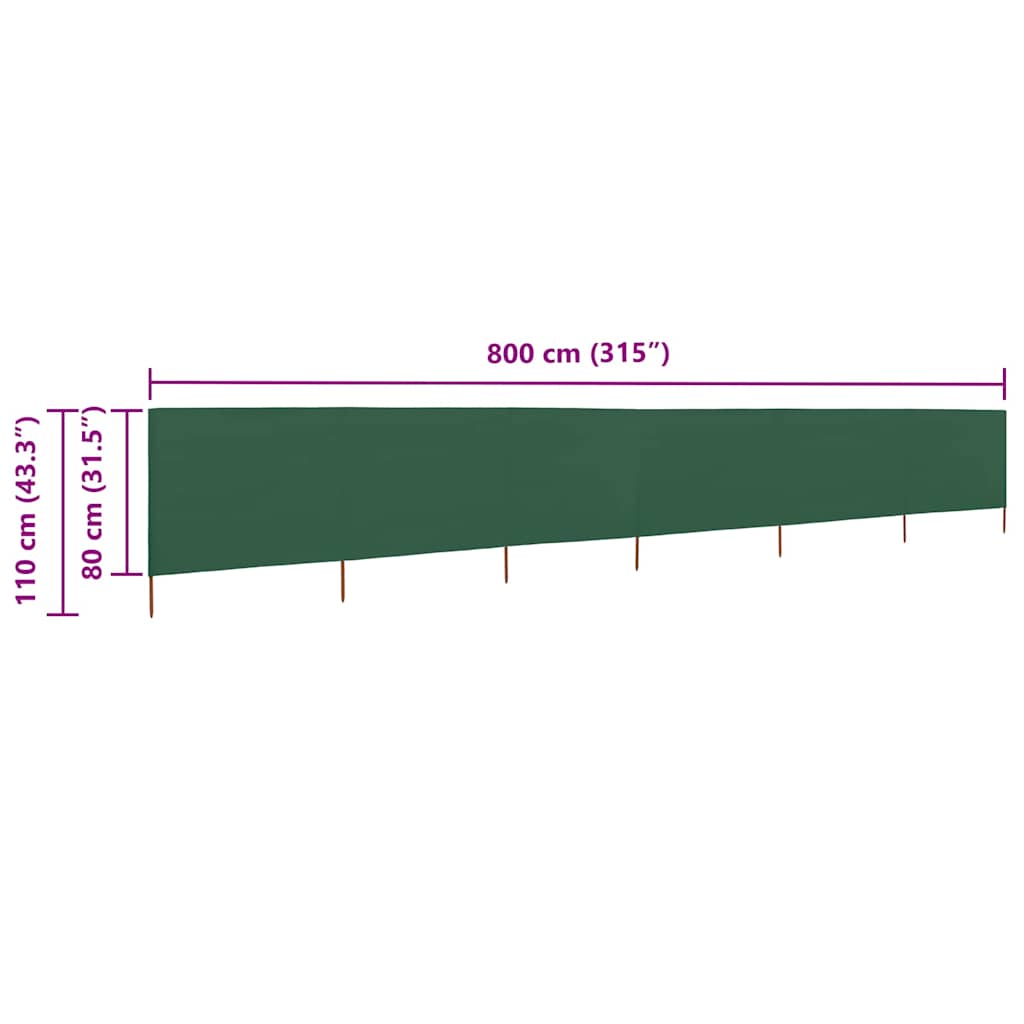 Vjetrobran sa 6 panela od tkanine 800 x 80 cm zeleni