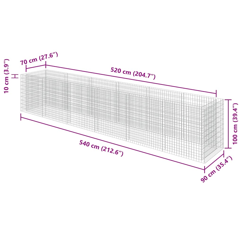 Gabionska sadilica od pocinčanog čelika 540 x 90 x 100 cm