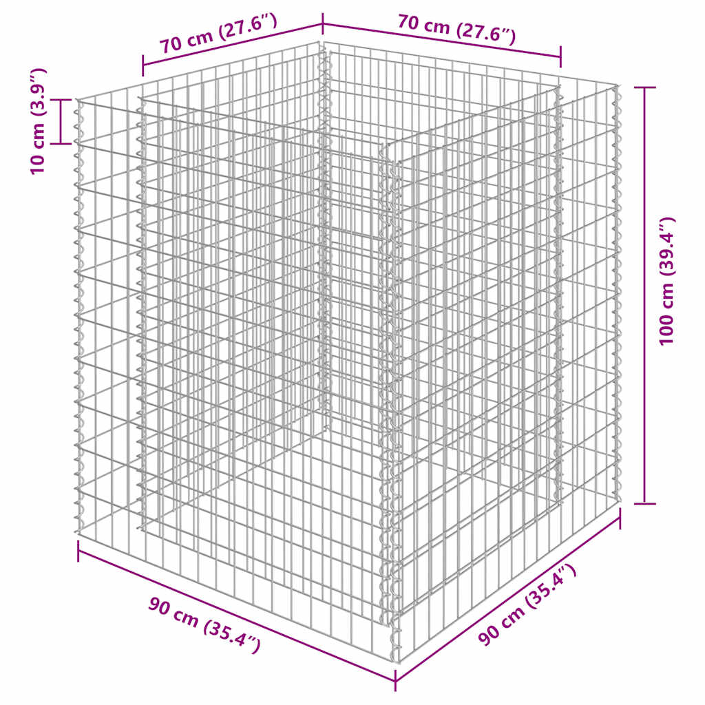 Gabionska sadilica od pocinčanog čelika 90 x 90 x 100 cm