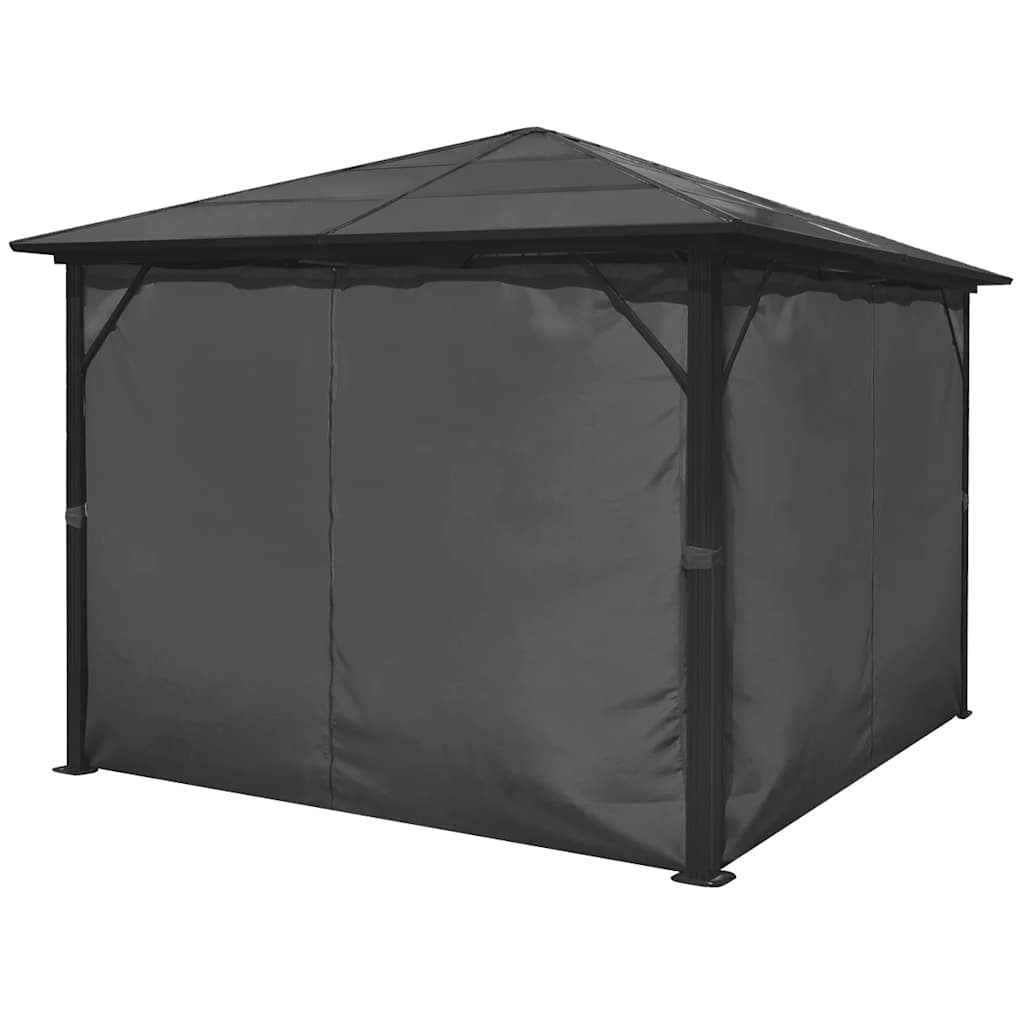 Sjenica sa zavjesom antracit aluminijska 300 x 300 cm