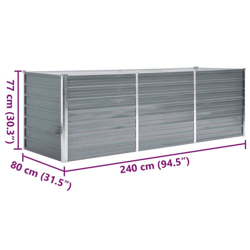 Vrtna sadilica od pocinčanog čelika 240 x 80 x 77 cm siva