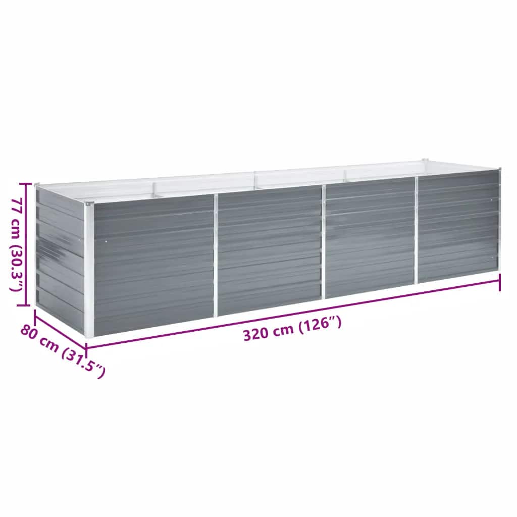 Vrtna sadilica od pocinčanog čelika 320 x 80 x 77 cm siva