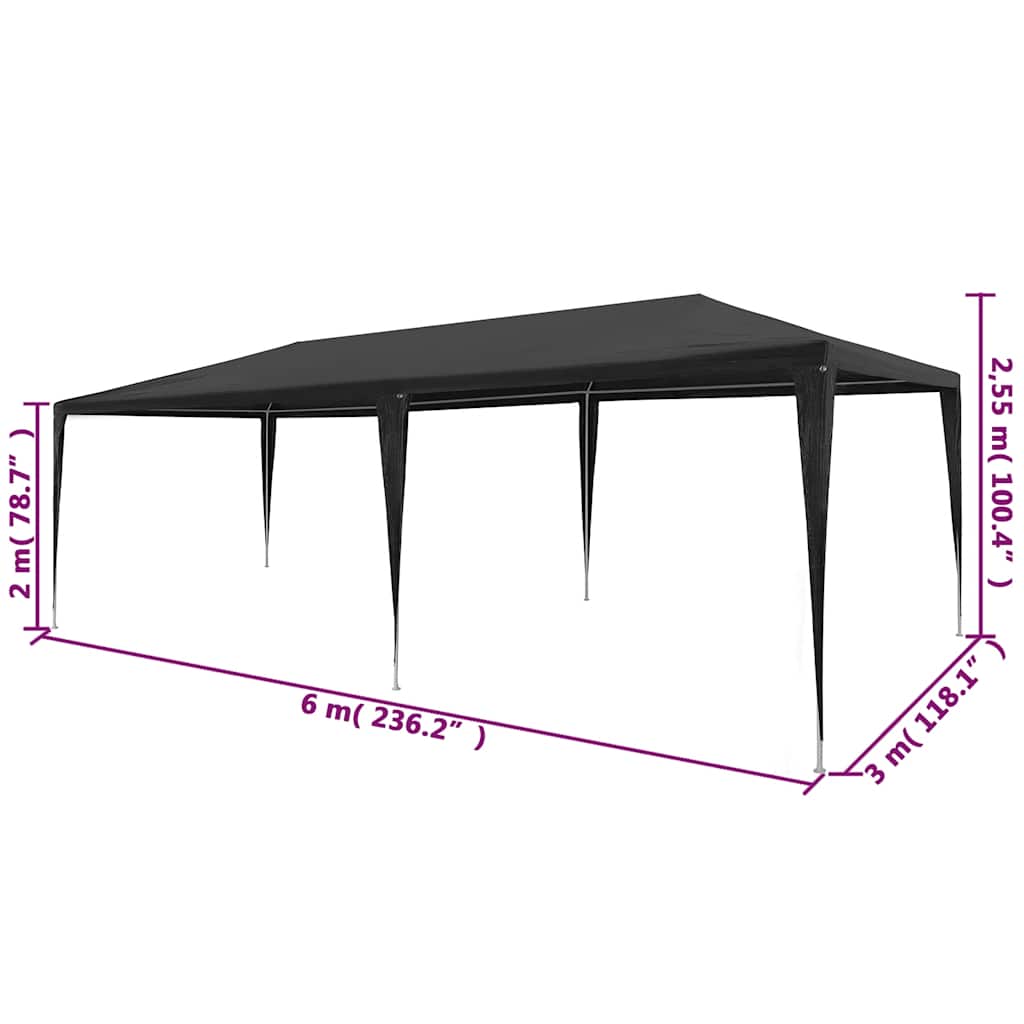 Šator za zabave 3 x 6 m PE antracit