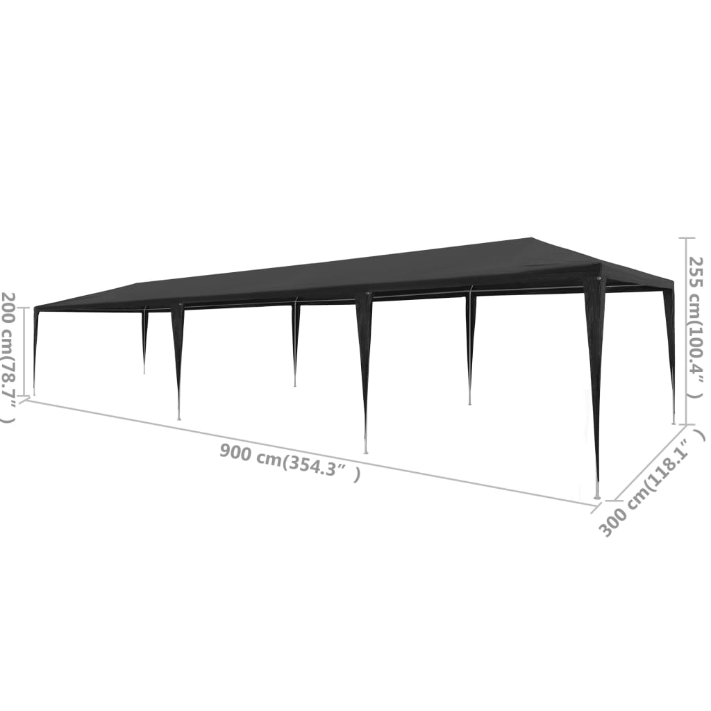 Šator za zabave 3 x 9 m PE antracit