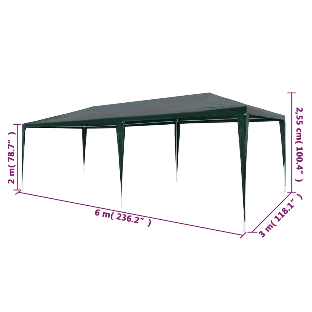 Šator za zabave 3 x 6 m PE zeleni