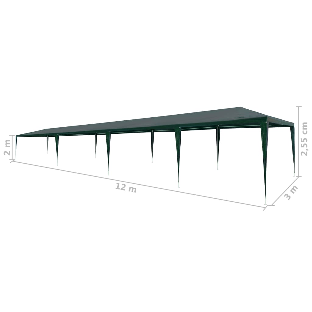 Šator za zabave 3 x 12 m PE zeleni