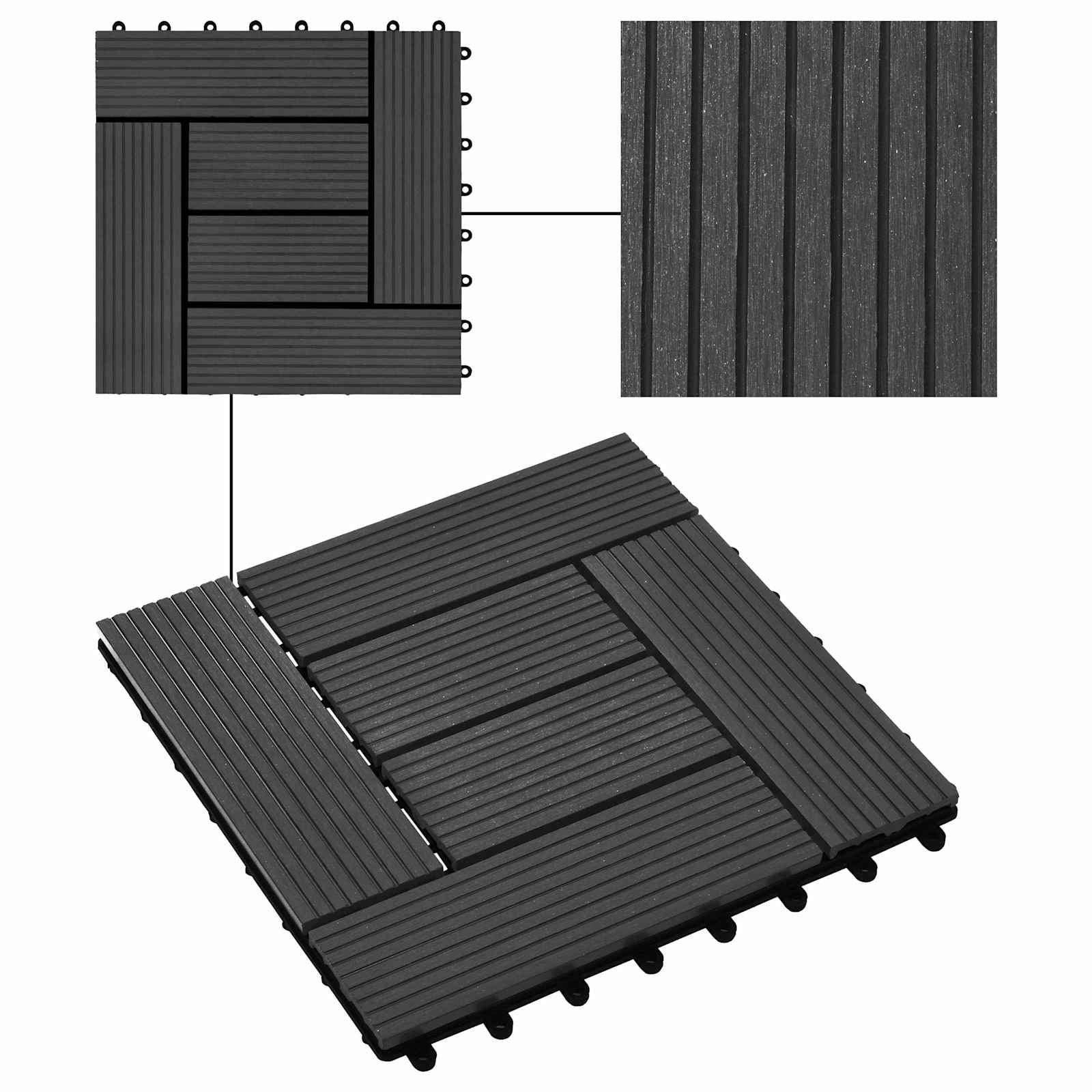 Pločice za decking 11 pcs Crna 30 x 30 cm Drvoplastična smjesa