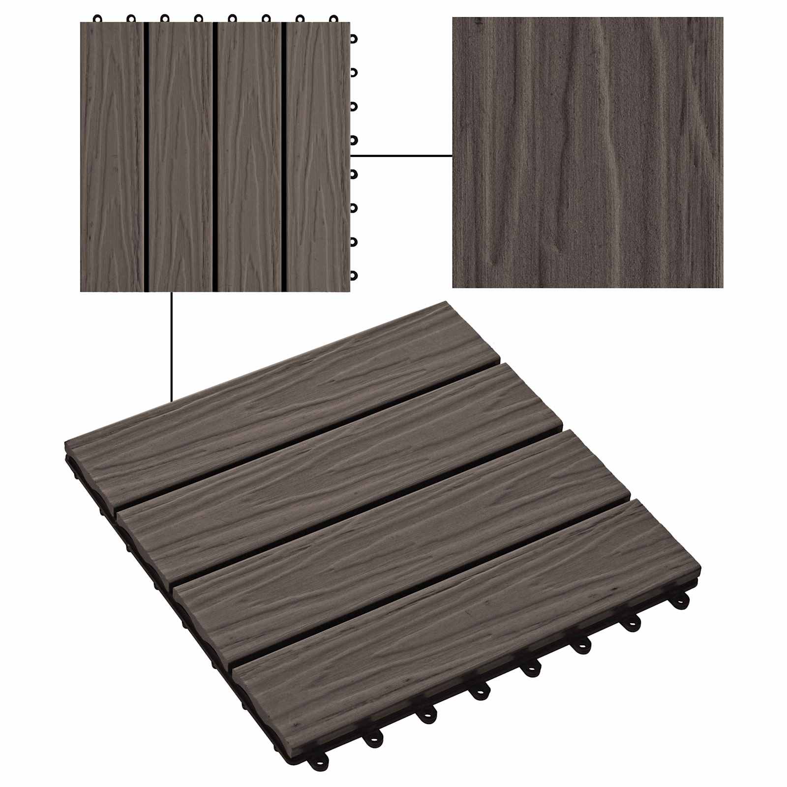 Pločice za decking 3D Dizajn 11 pcs Tamno smeđa 30 x 30 cm