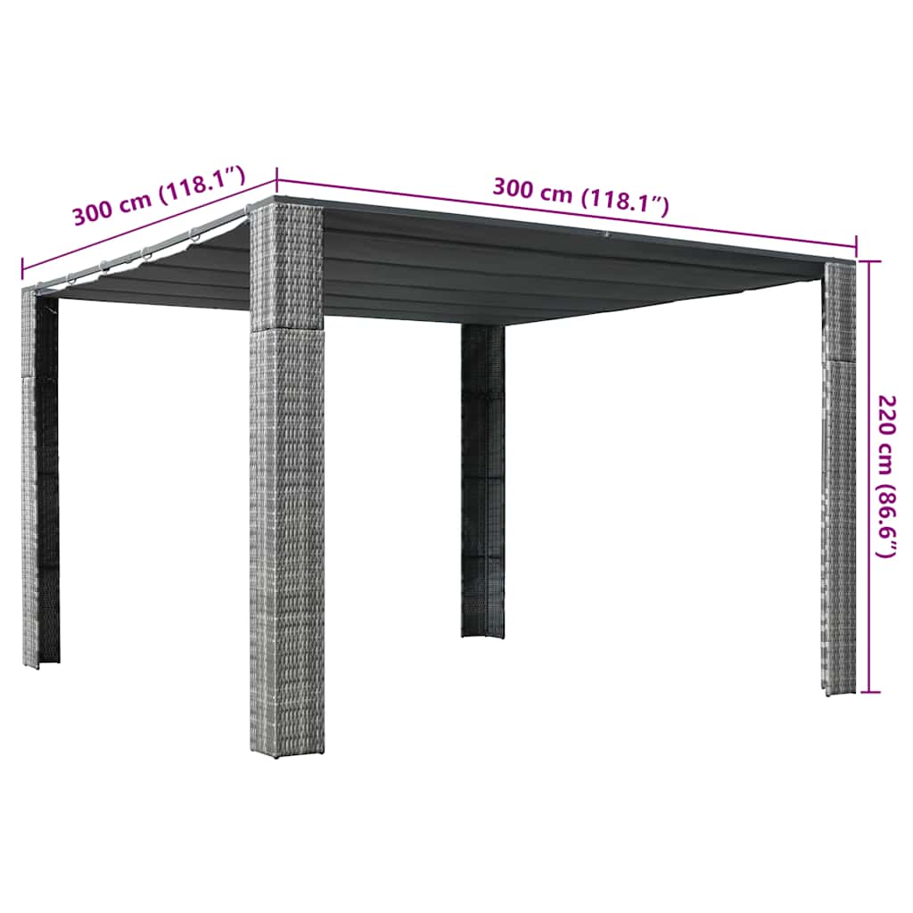 Sjenica s krovom od poliratana 300 x 300 x 220 cm siva i antracit