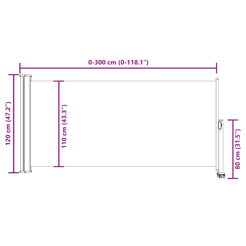 Uvlačiva bočna tenda za terasu 120 x 300 cm siva