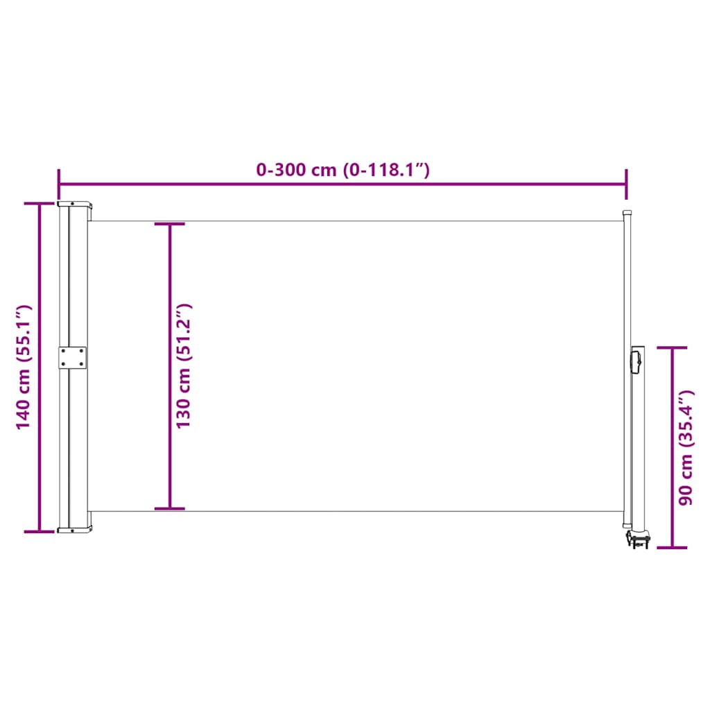 Uvlačiva bočna tenda za terasu 140 x 300 cm siva