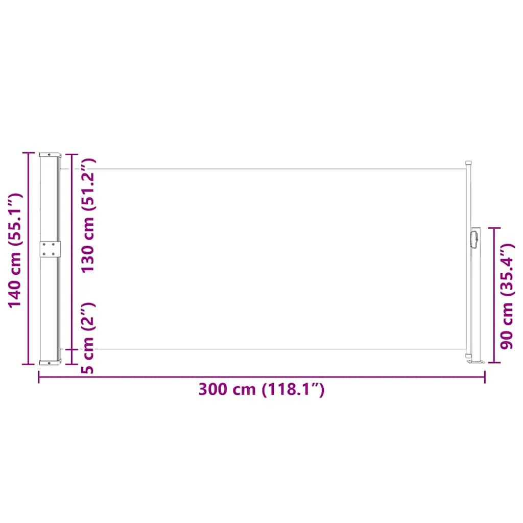 Uvlačiva bočna tenda 140 x 300 cm krem