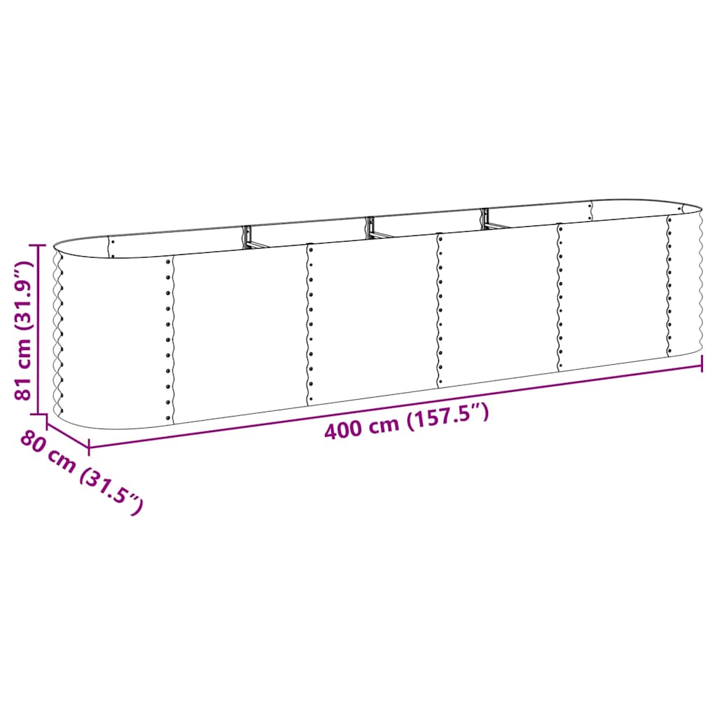 Vrtna sadilica od pocinčanog čelika 400 x 80 x 81 cm siva