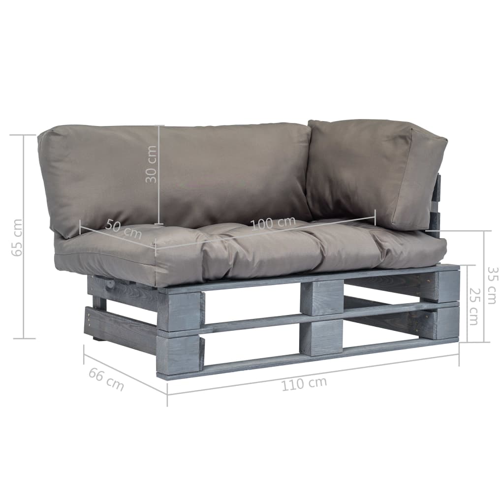 Vrtna sofa od paleta od borovine sa sivim jastucima