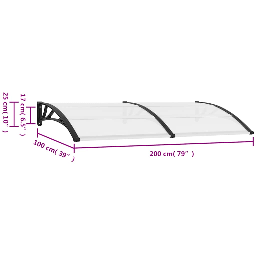 Nadstrešnica za vrata crna 200 x 100 cm PC