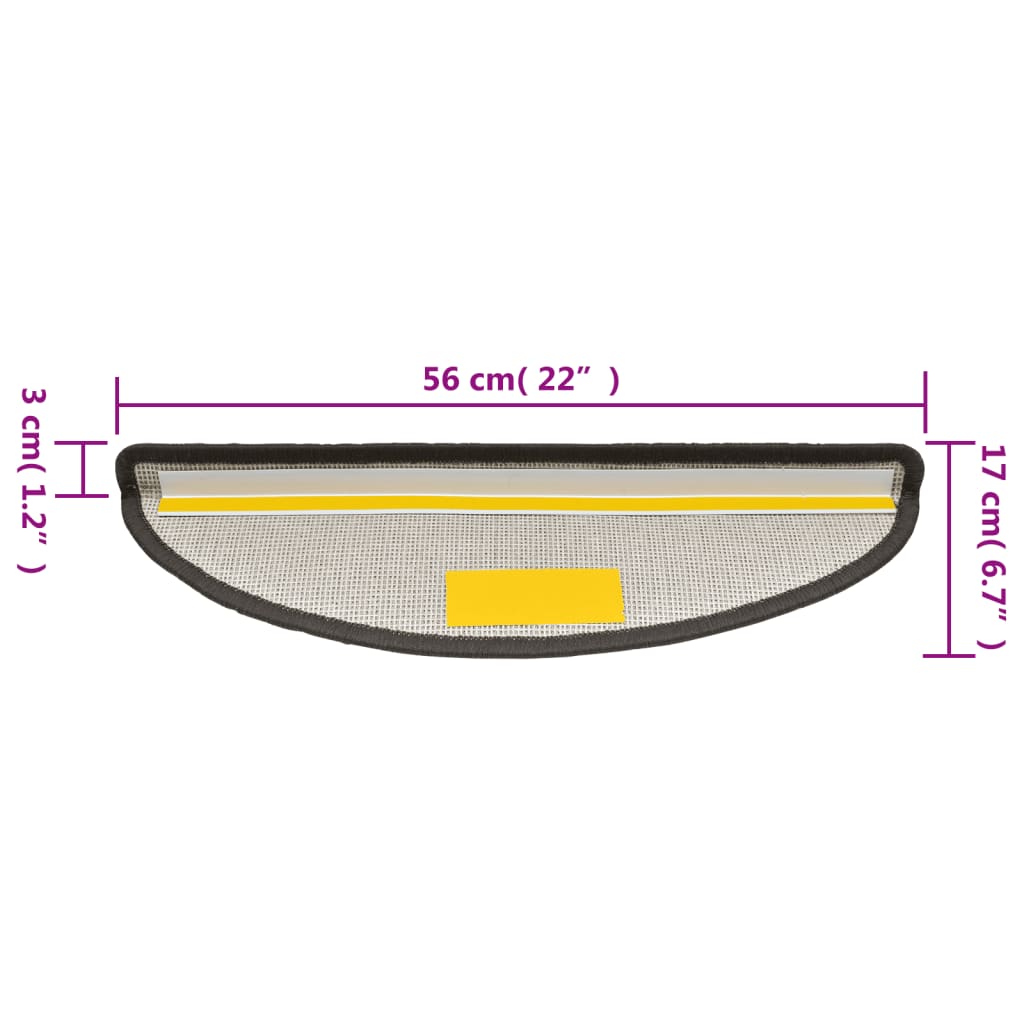 Prostirke za stepenice 15 kom 56x17x3 cm tamno sive poluokrugle