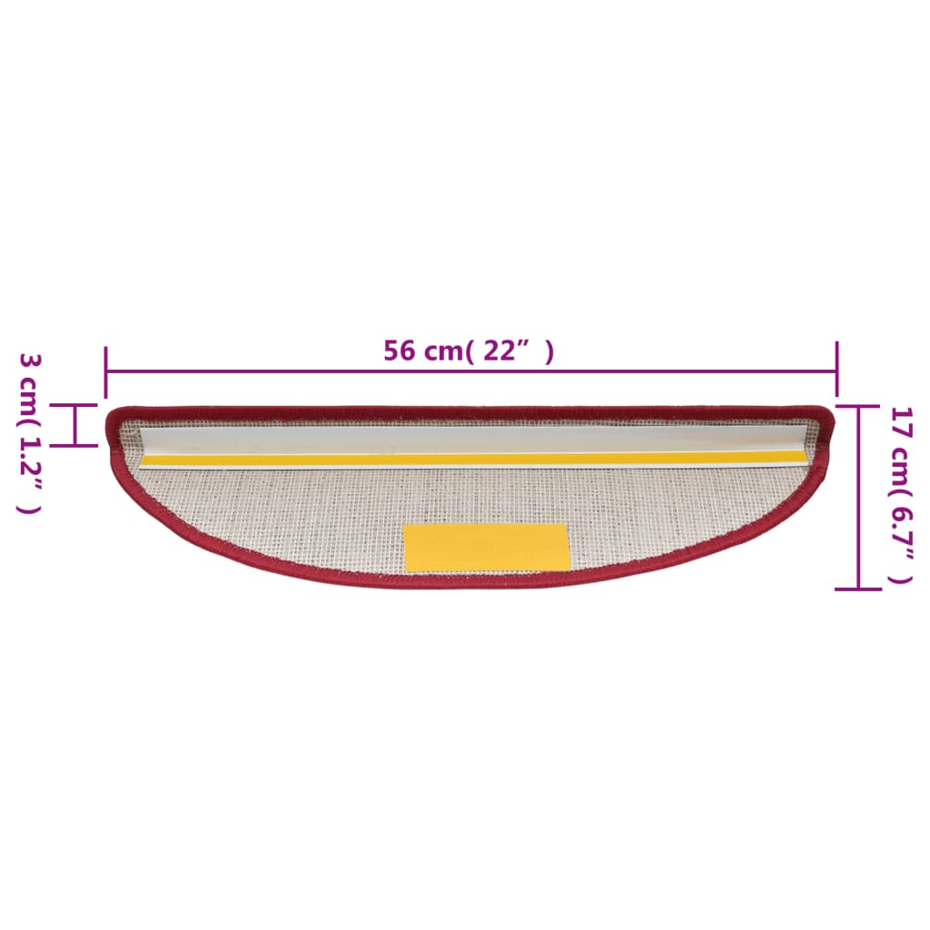 Prostirke za stepenice 15 kom 56x17x3 cm crvene poluokrugle