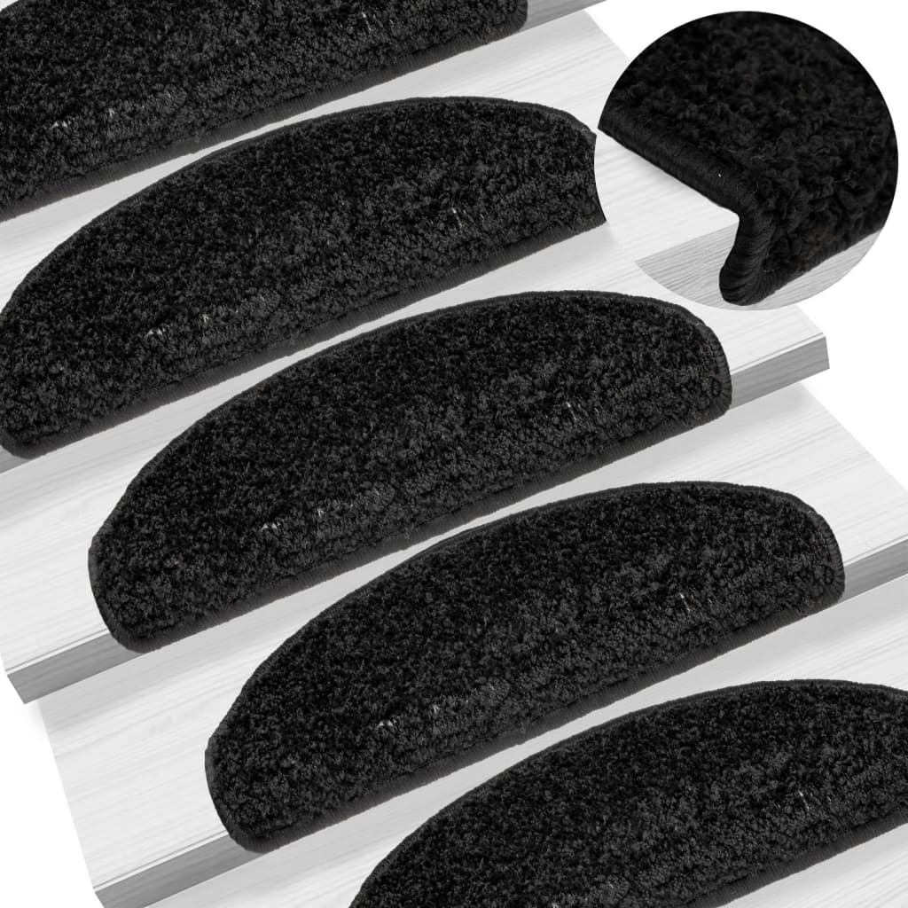 Prostirke za stepenice 15 kom 65x21x4 cm Crne poluokrugle velike