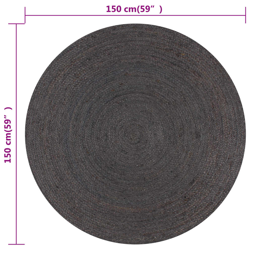 Ručno rađeni tepih od jute okrugli 150 cm tamnosivi