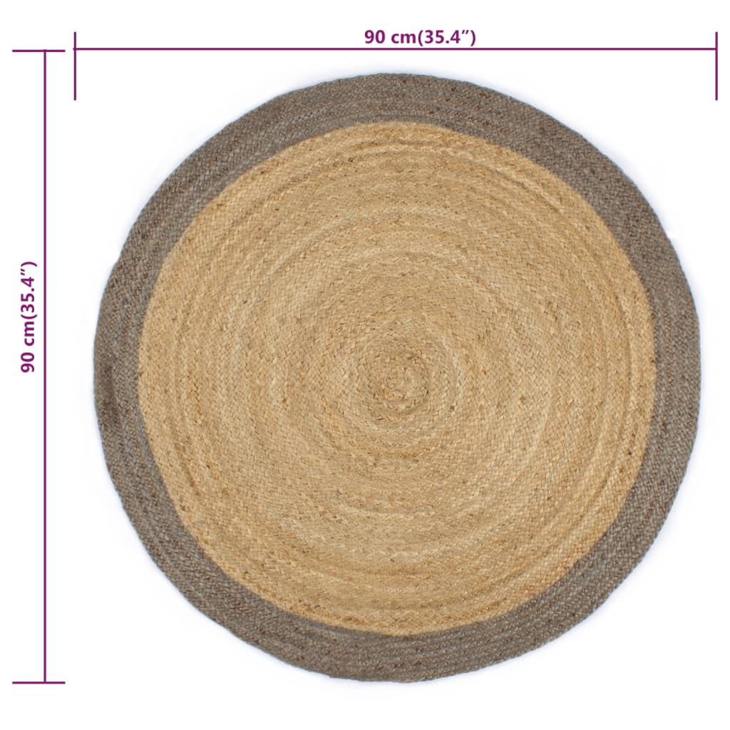 Ručno rađeni tepih od jute sa sivim rubom 90 cm