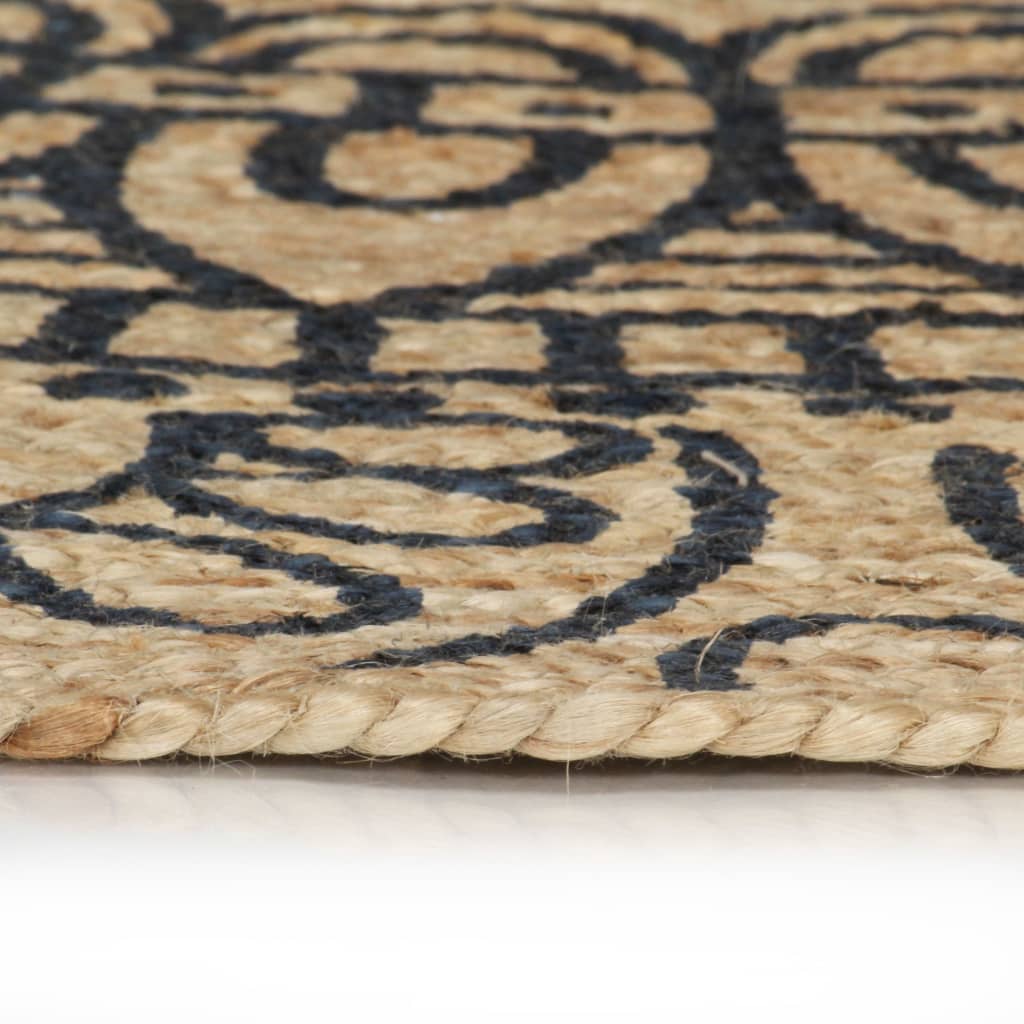 Ručno rađeni tepih od jute s tamnoplavim uzorkom 120 cm