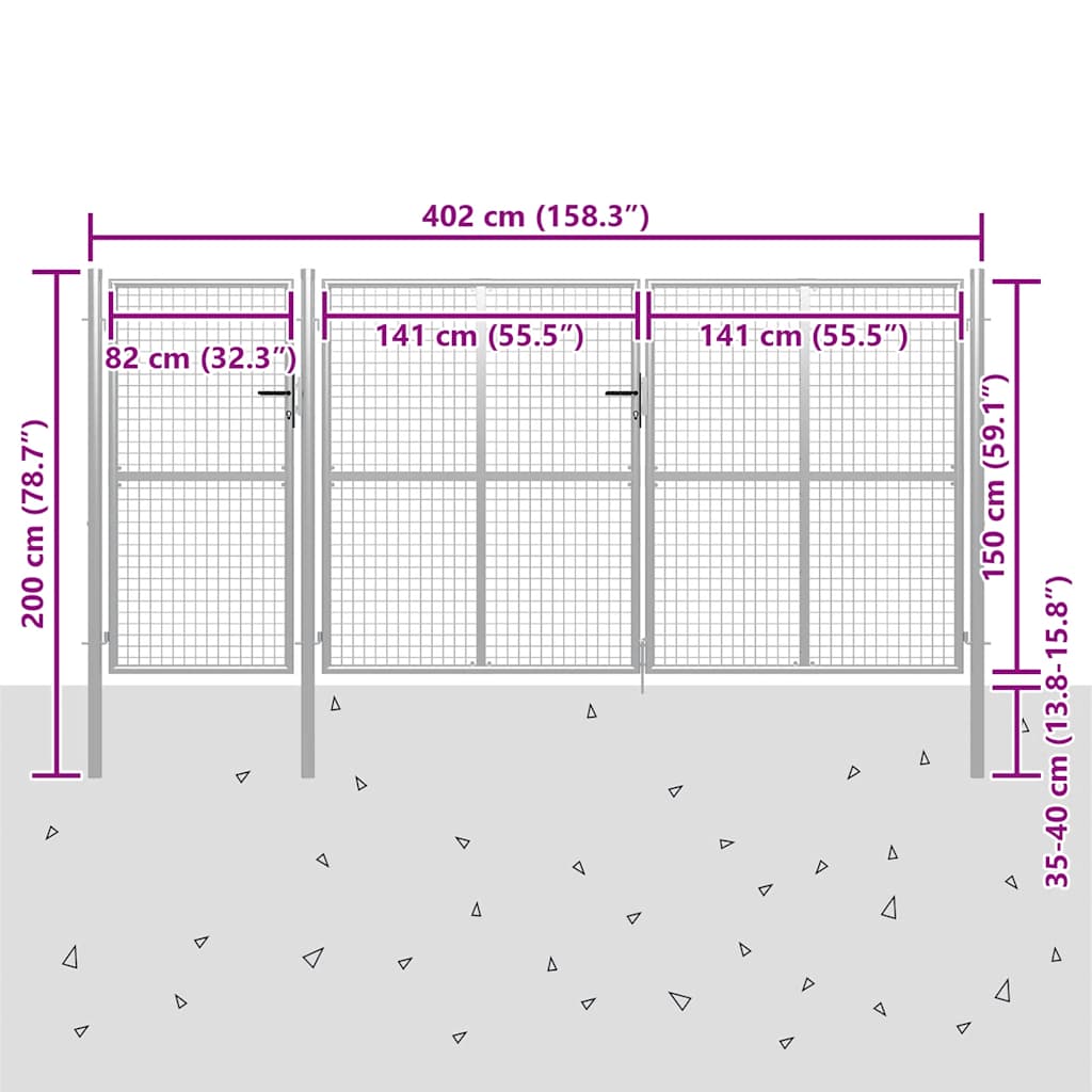 Vrtna vrata Čelik 400x150 cm Srebrna