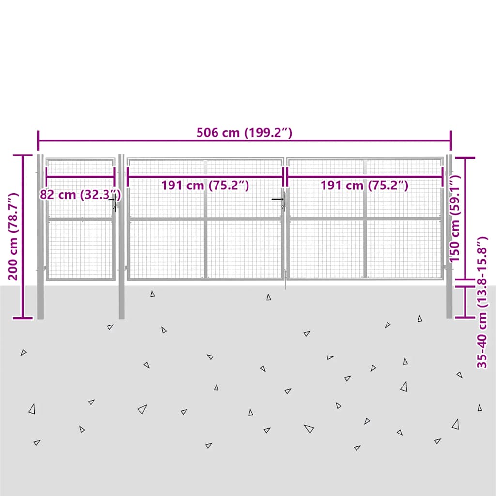 Vrtna vrata Čelik 500x150 cm Srebrna