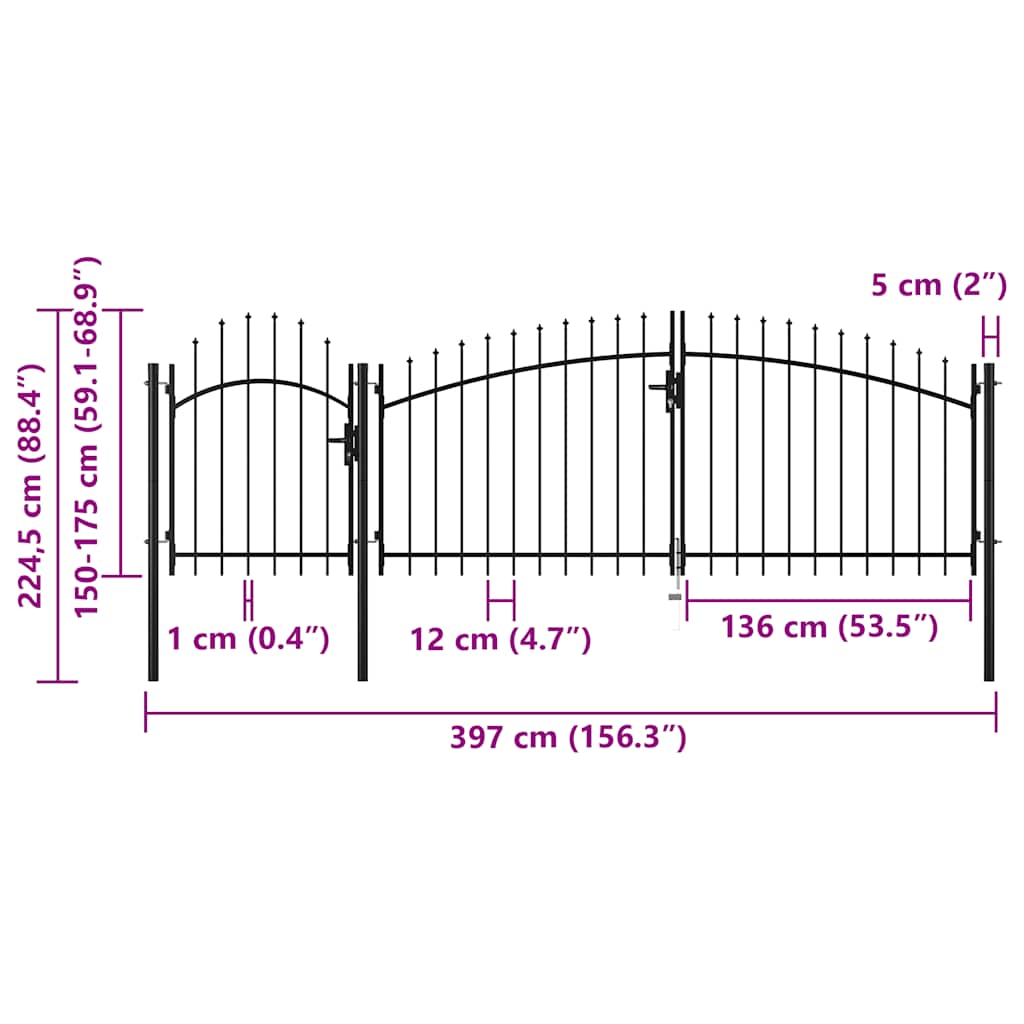 Vrtna vrata Woerden čelik 1,75x4 m crna