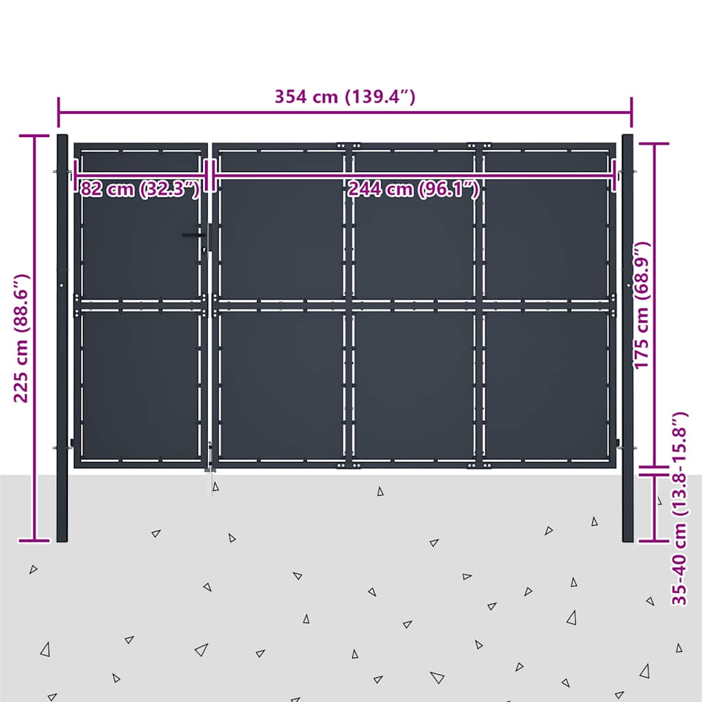 Vrtna vrata Čelik 350x175 cm Antracit