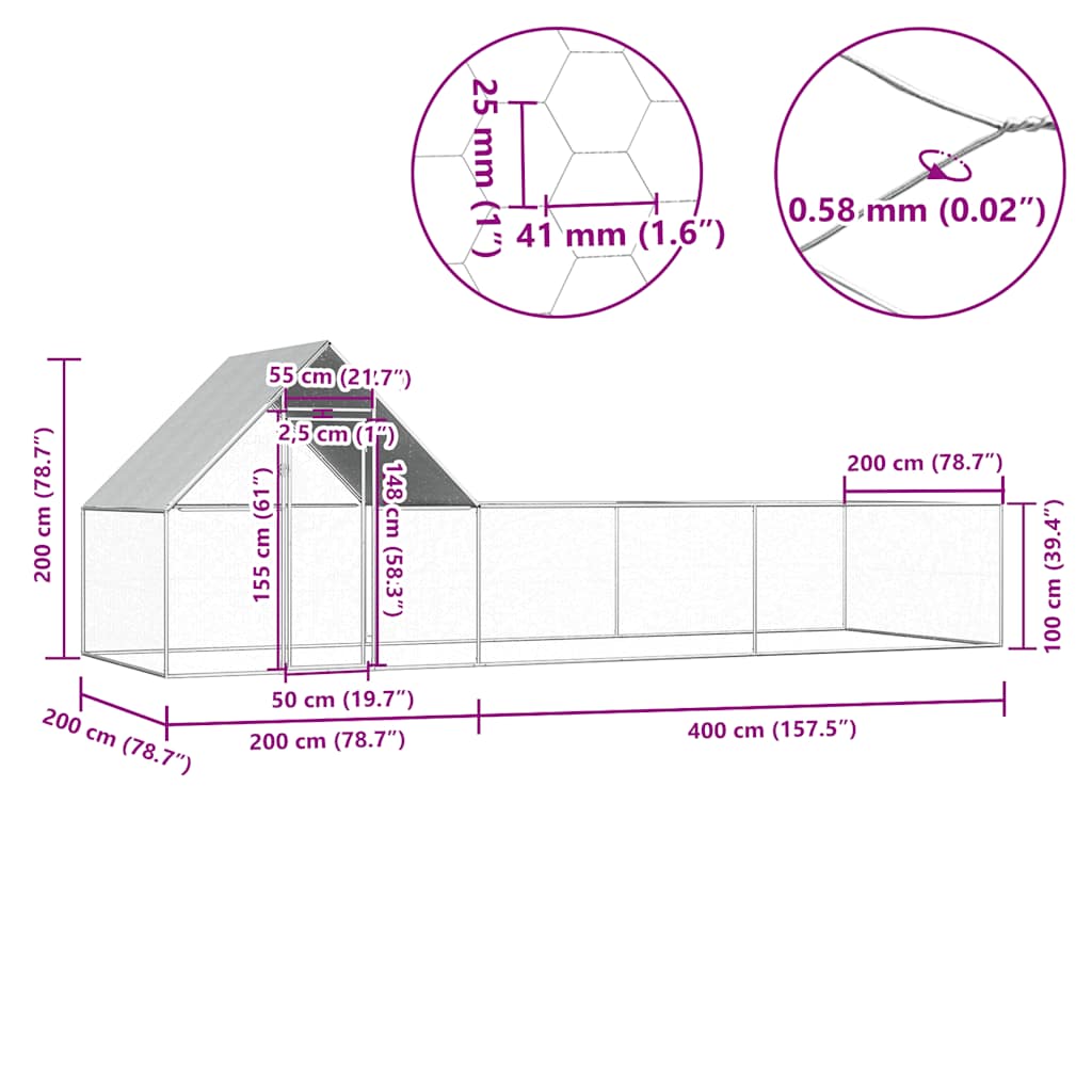 Kokošinjac od pocinčanog čelika 6 x 2 x 2 m