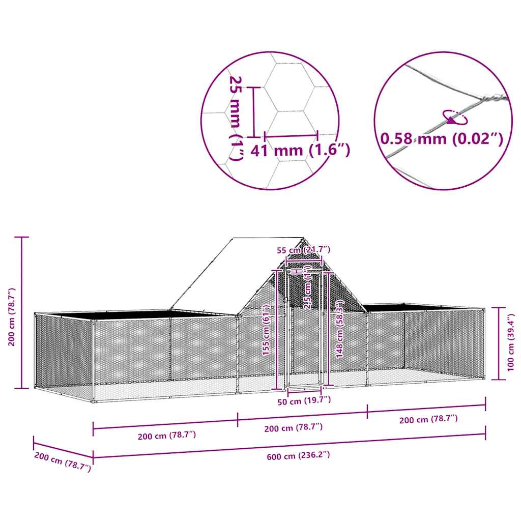 Kokošinjac od pocinčanog čelika 6 x 2 x 2 m