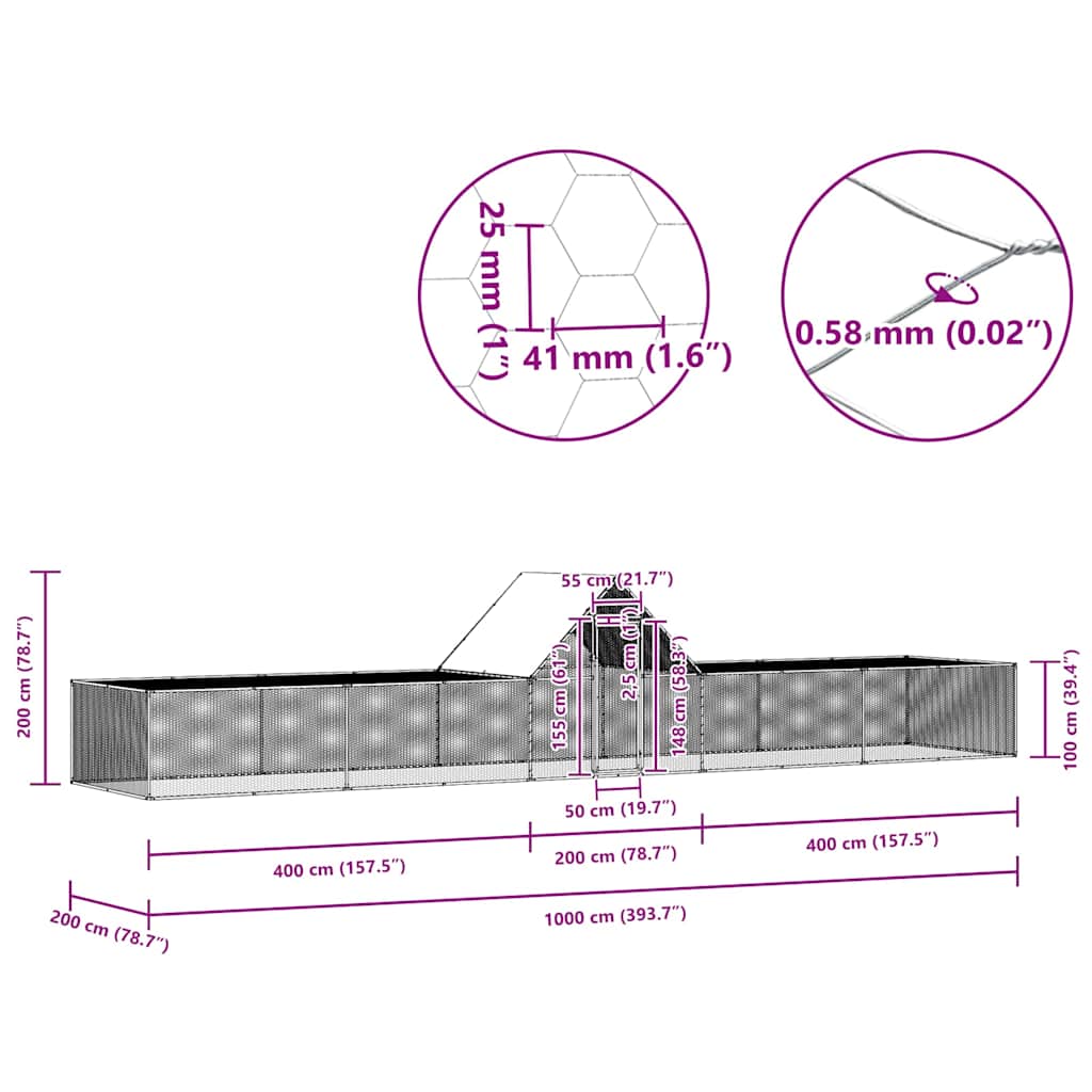 Kokošinjac od pocinčanog čelika 10 x 2 x 2 m