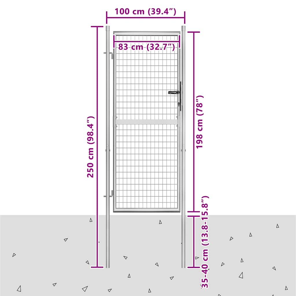 Vrtna vrata od pocinčanog čelika 100x200 cm srebrne boje
