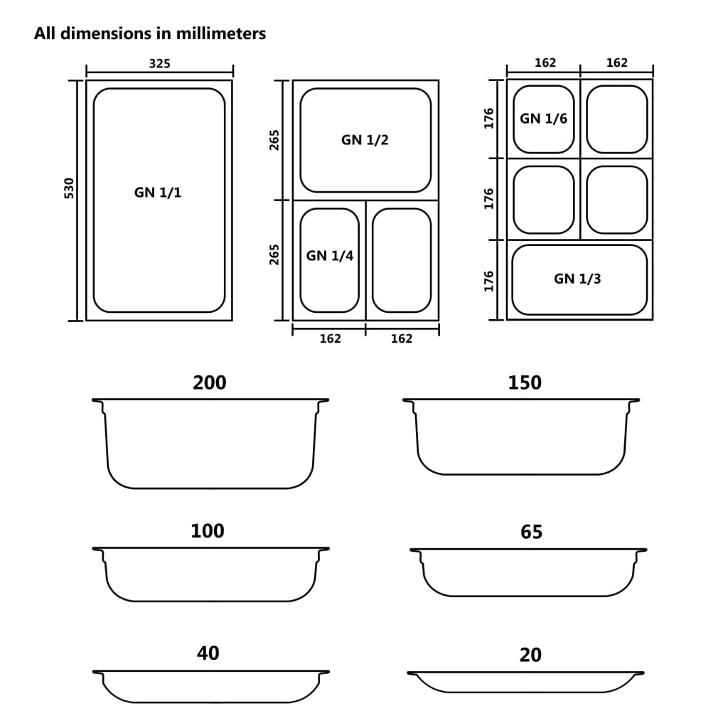 Posude Gastronorm 8 kom GN 1/4 100 mm od nehrđajućeg čelika