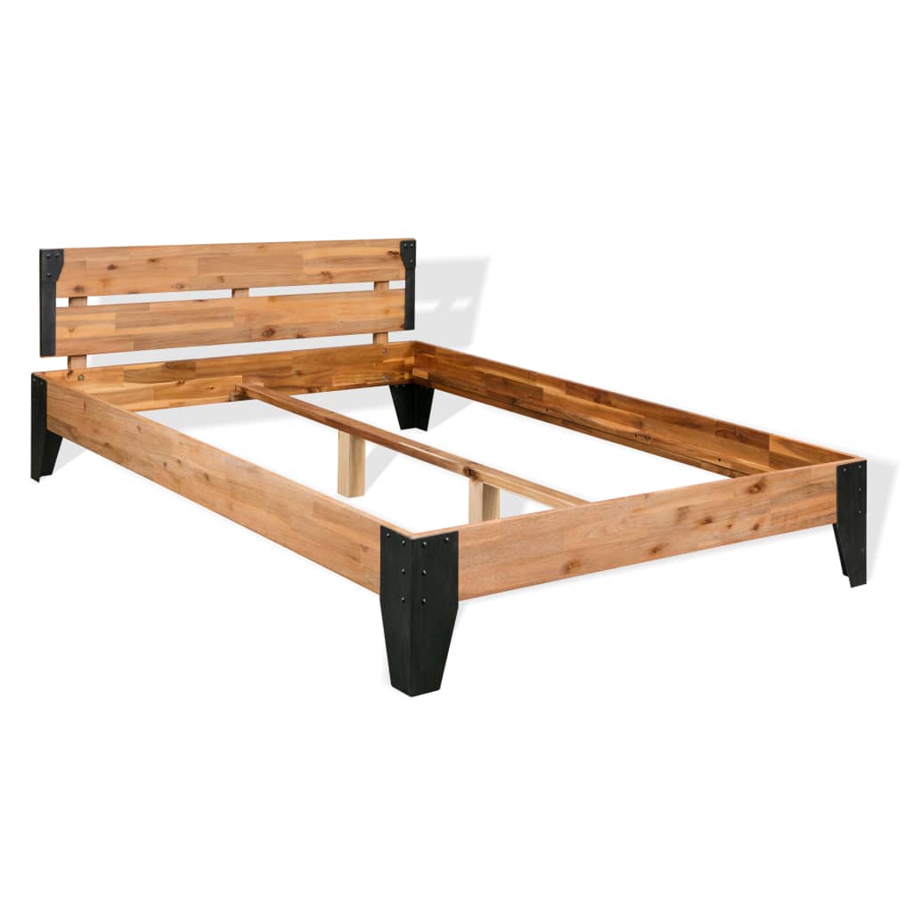Okvir za krevet od masivnog bagremovog drva i čelika 152x203 cm