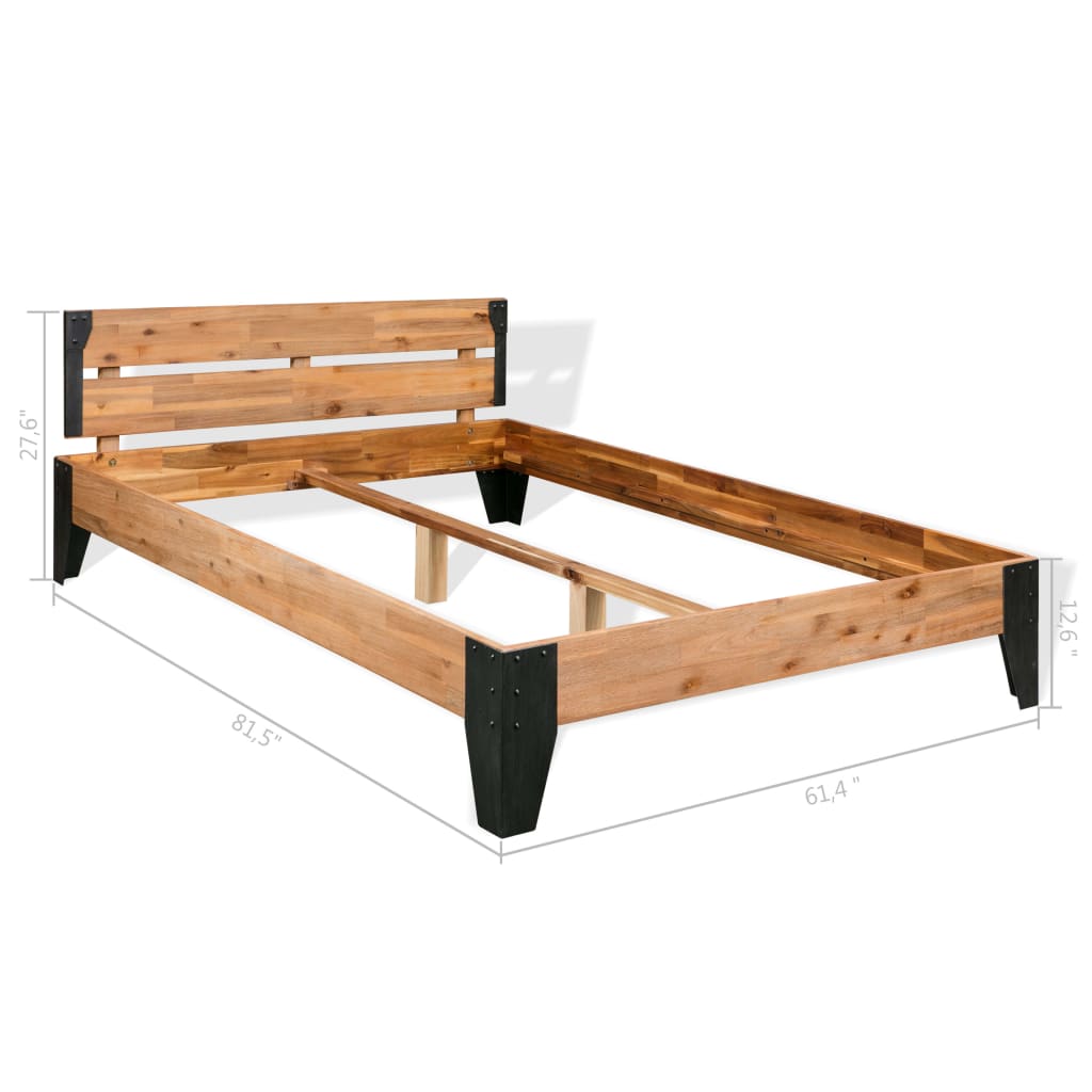 Okvir za krevet od masivnog bagremovog drva i čelika 152x203 cm