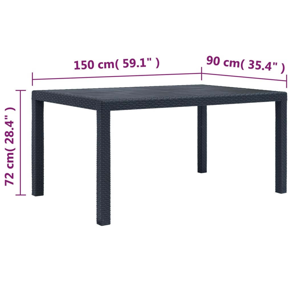 Vrtni stol antracit 150 x 90 x 72 cm plastika s izgledom ratana