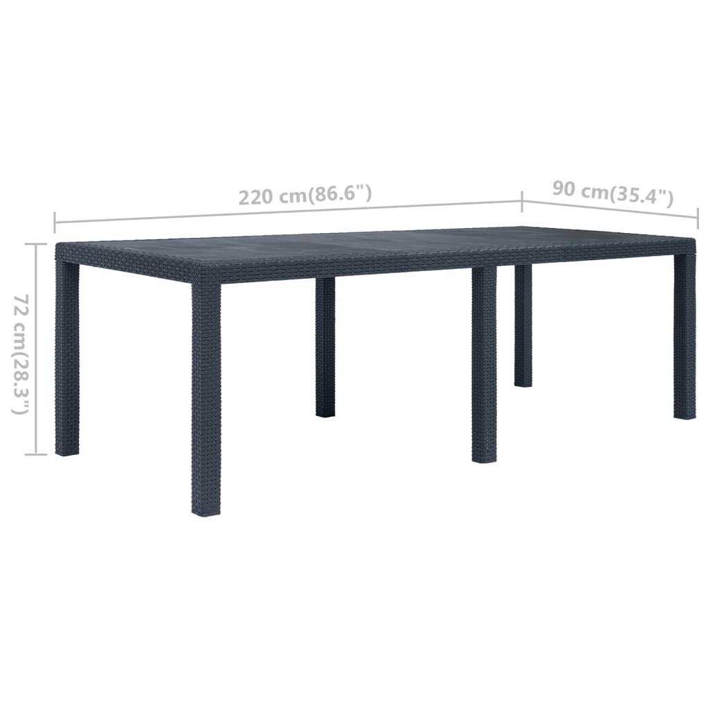 Vrtni stol antracit 220 x 90 x 72 cm plastika s izgledom ratana
