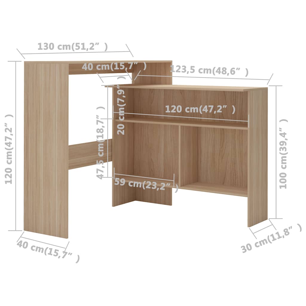 Barski stol s 2 stolne ploče boja hrasta 130 x 40 x 120 cm