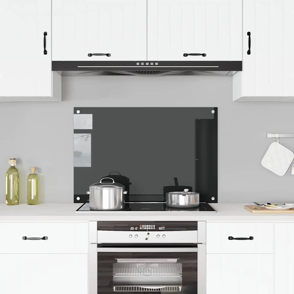 Kuhinjska zaštita od prskanja crna 90 x 60 cm kaljeno staklo