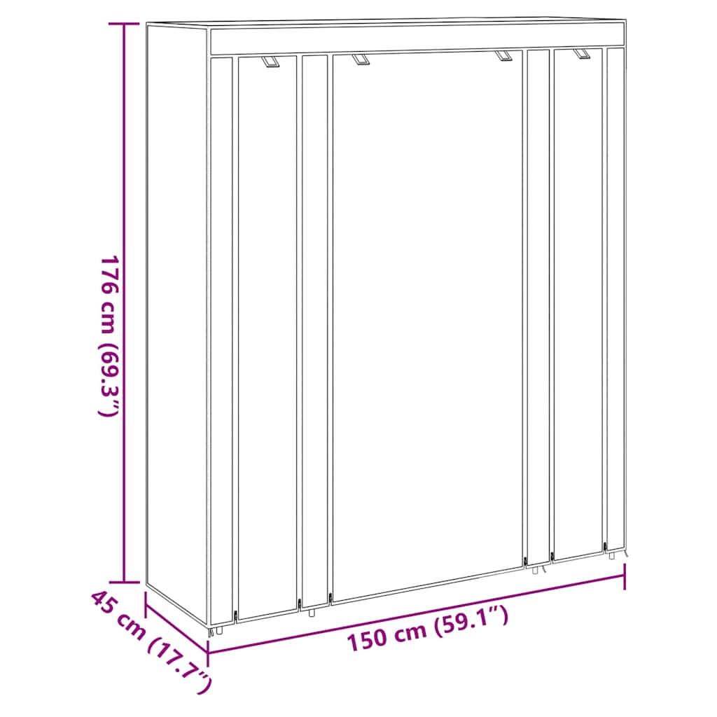 Ormar od Tkanine s Pregradama i Šipkama 45 x 150 x 176 cm Smeđi