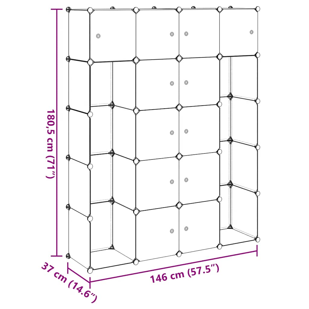 Modularni ormarić s 14 pretinaca crno-bijeli 37x146x180,5 cm