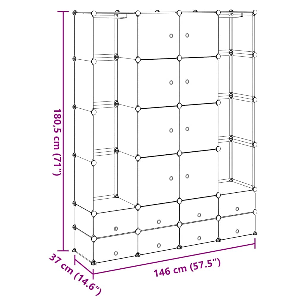Modularni ormarić s 18 pretinaca crno-bijeli 37x146x180,5 cm