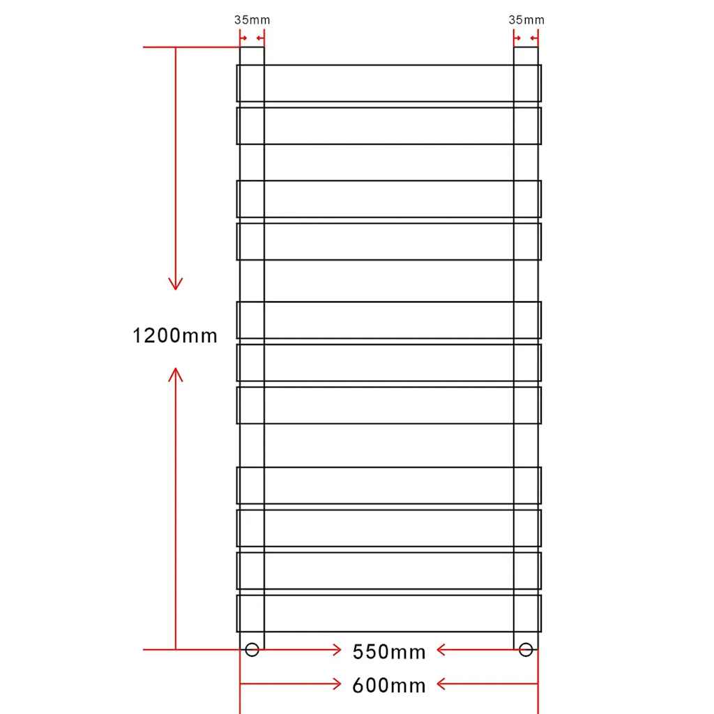 Kupaonski radijator za centralno grijanje ravni 600 x 1200 mm