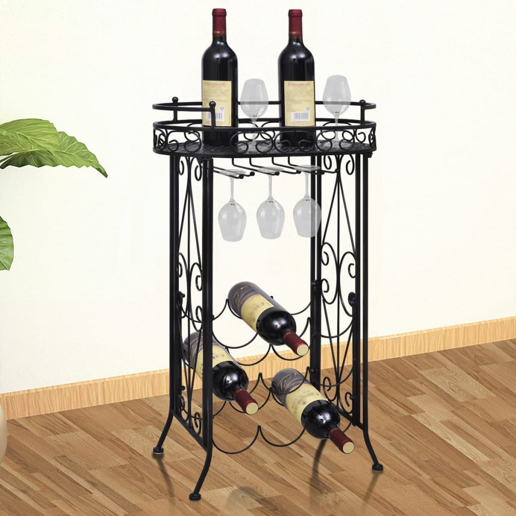 Stalak za Vino s Držačem Čaša za 9 Boca Metalni