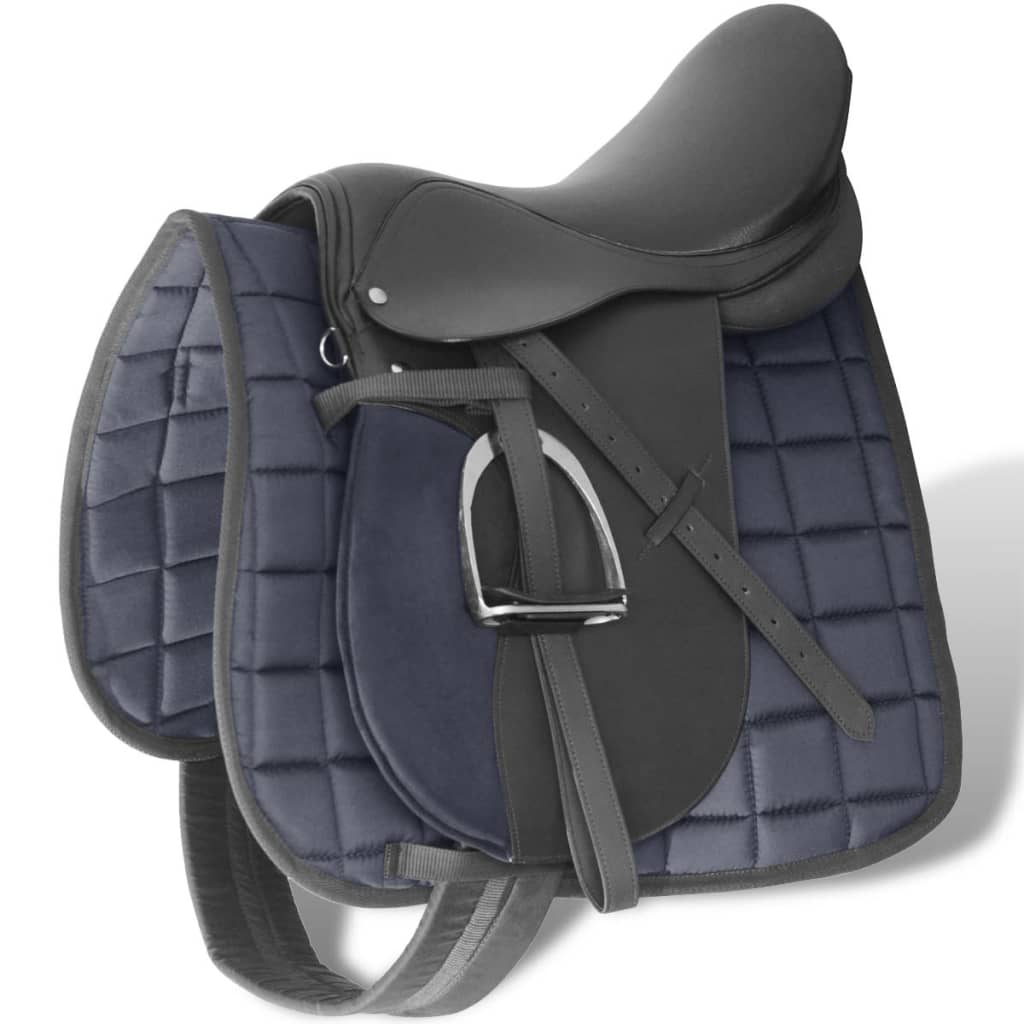 Sedlo za Jahanje Komplet 17,5 " od Prave Kože Crno 18 cm 5 u 1